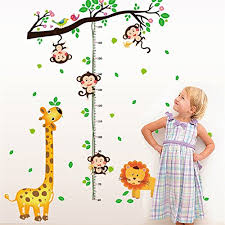 Lkous Chart Height Measurement Growth Chart Tree Monkeys And Animals Nursery Wall Decals Stickers Wall Decal Decor Sticker Removable For Nursery