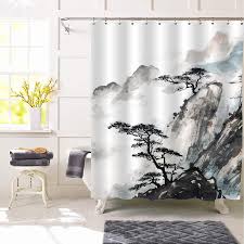 Inviter les plantes dans la salle d'eau, créer une décoration chic et ambiance urban jungle. Mitovilla Foggy Mountain And Pine Tree Shower Curtain For Asian Themed Bathroom Decor Chinese Traditional Watercolor Abstract Artwork Of Nature Scenic Bathroom Accessories Black White 72 W X 72 L Amazon Co Uk