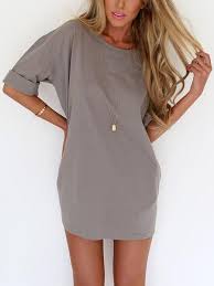 Casual T Shirt Dress Loose Shirt Dress Grey Chill Round Neck Half Sleeve Dress Crystalline Fashion Style Clothes