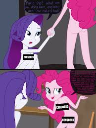 2144480 - suggestive, artist:justsomepainter11, pinkie pie, rarity,  comic:raritys rest problem, equestria girls, g4, ass, balloonbutt,  breasts, butt, casual nudity, censor bar, censored, censored breasts,  censored vulva, comic, dialogue, embarrassed ...
