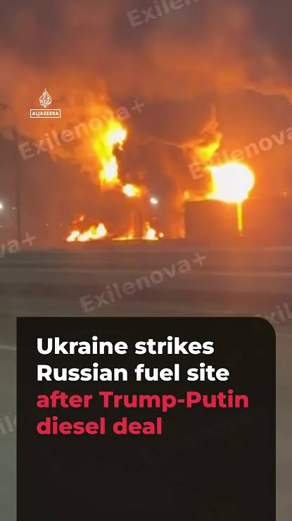 Hours after US President Donald Trump announced a deal with Russian  President Vladimir Putin to ease diesel sanctions, a Ukrainian drone strike  set a fuel facility in Russia’s Rostov region ablaze. ...