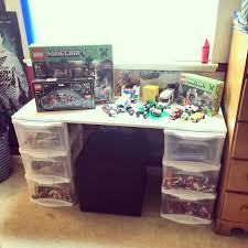 Lego Desk Table Diy Cost About 40 All You Need Is 2 Plastic Storage Drawer Bins And A Laminate 48 To Diy Storage Desk Diy Kids Desk Plastic Storage Drawers