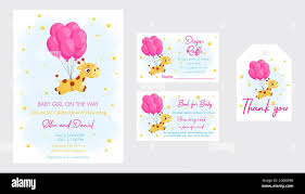 Baby Shower Printable Party Invitation Card Template Baby Girl On The Way With Diaper Raffle Book For Baby And Thank You Tag Invitation Set With Cut Stock Vector Image Art