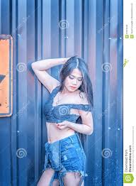 Asia Lady in Black Shirt and Short Jeans Stock Photo - Image of hair,  woman: 67073546