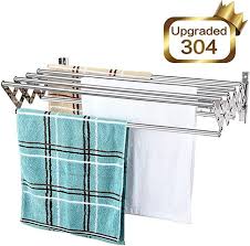 Household essentials tall indoor folding wooden folding clothes drying rack is the top 7 best items in 2021. Amazon Com Mertonzo Folding Clothes Drying Rack Wall Mount 304 Wall Mounted Clothes Drying Rack Folding Clothes Drying Rack Clothes Drying Rack Wall Mounted