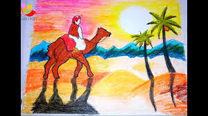 Start by drawing the upper section of the camels head. How To Draw Scenery Of Desert With Camel Oil Pastel Youtube