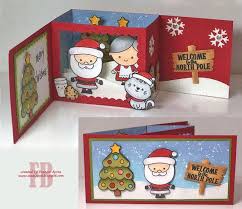 Continue the process by adding each card layer next to the previous layer. Stampowl S Studio Welcome To The North Pole Diy Christmas Cards Diy Christmas Cards Pop Up Christmas Cards Handmade