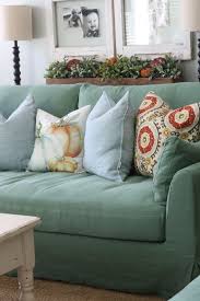 Shabby Chic Living Room Fall Living Room Styling Green Linen Slipcovered Sofa Cindy From A Shabby Chic Furniture Chic Furniture Shabby Chic Vanity Table