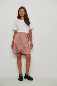 Wrap Satin Mini Skirt Pink Na Kd Com