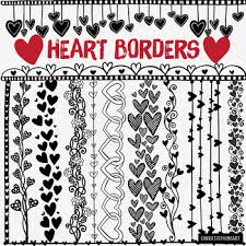 Printable digital stamps hand drawn doodles decorative valentine, mother's day, wedding or any celebration revolving around love! 40 Valentine Heart Border Clipart Page Dividers Black Line Art Doodles