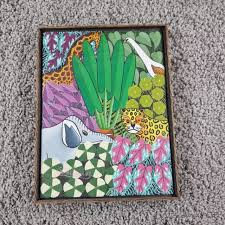 DANIEL SOUVENIR PAINTING Vintage Animals Elephant Tiger Giraffe Haiti  Jungle £100.00