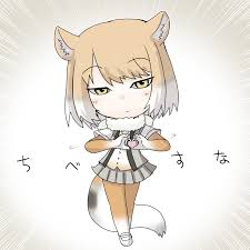 1girl Animal Ears Blonde Hair Buttons Chibi Closed Mouth Emphasis Lines Expressionless Eyebrows Visible Through Hair Fox Ears Kemono Friends Animal Ears Anime