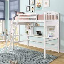 Twin over twin bunk bed, convertible dorm loft bed with desk and storage drawers for kids teens, no box spring needed (white loft bunk beds) 4.3 out of 5 stars. Amazon Com Wood Loft Bed With Desk Twin Size Study Loft Bed Frame With Angled Ladder Environmental And Natural Finish For Kids And Teens Kitchen Dining