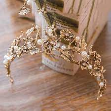 Bronze Wedding Tiara With Pearls Flowers Crowns And Etsy Bride Accessories Bride Hair Accessories Hair Jewelry Wedding
