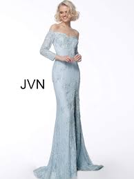 Jvn68602 Dress Light Blue Embellished Lace Evening Dress
