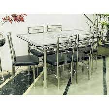 This contemporary double x dining table is one of our newest editions. 6 Chair And 1 Table Stainless Steel Glass Top Dining Table Set Rs 29000 Set Id 20433107530