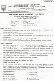 Kumpulan soal bahasa inggris kelas 7 semester ganjil kurikulum 2013. Kisi Kisi Soal Ph Pts Pat Bahasa Inggris Kelas 7 Smp Semester 2 Tahun 2019 Paket Belajar