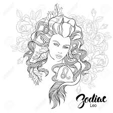 Leo the lion is proud, expressive and prone to sudden outbursts of enthusiasm. Zodiac Illustration Of Leo As Girl With Flowers Design For Coloring Book Page Royalty Free Cliparts Vectors And Stock Illustration Image 67584141