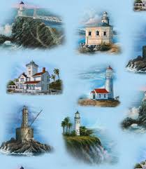 West Coast Lighthouse Fabric by Brookings Artist Len Burton