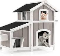 Maison pour Chats à 2 Étages, Maison pour Chats en Bois avec Toit en  Asphalte, Plateforme à 2 Niveaux, Niche pour Chat Intérieur et Extérieur
