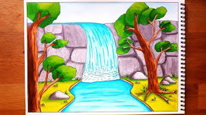How To Draw A Waterfall Stream Scenery For Beginners Step By Step Youtube Easy moonlight waterfall scenery drawing | how to draw simple scenery of moonlight over waterfall. how to draw a waterfall stream scenery for beginners step by step