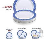 White with Gold Spiral on Blue Rim Plastic Dinner Plates (10.25")