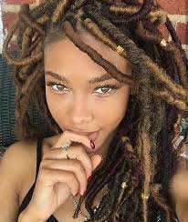 Black Brown And Blonde Faux Locs Faux Dreads Shades Of Brown Hair Styles Natural Hair Styles Faux Locs Hairstyles