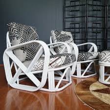 1950s Vintage Bamboo Pretzel Armchairs Ottoman Cane Furniture Furniture Outdoor Furnishings