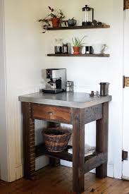 Small Corner Coffee Station Table With Stainless Steel Countertop And Wooden Base With Drawer And Storage Coffee Bar Home Coffee Bars In Kitchen Home Bar Decor