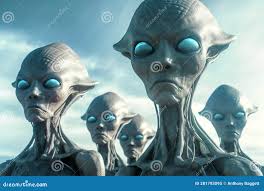 Aliens or Little Green Men Portrait Which are Extra-terrestrial Creatures  from Outer Space Stock Illustration