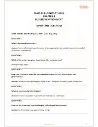 Important Questions For Cbse Class 12 Business Studies Chapter 3 Business Environment