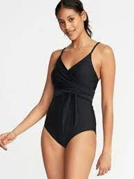 Old Navy New Nwt Wrap Front Swimsuit One Piece Black Swim Top 49 Ebay Bikini Set High Waist Swimsuits Black Swim Tops