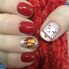 Chinese New Year Nails Red Fortune Cat Blessing Glitter New Year S Nails New Years Nail Art Red Nails