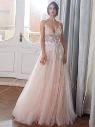 Hohe qualität satin glitzer spitze 。 Schone A Linie Brautkleid Spaghettitrager Transparent Farbig Rosa Tull Perlen Blumen