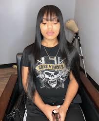 Spray your bangs for just a second or two using the hairspray to lock in the style and add some texture. 30 Sew In With Bangs Ideas In 2021 Wig Hairstyles Weave Hairstyles Hair Styles