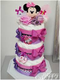 Gateau De Couches Minnie Diaper Cake Rose Violet Fille Nappy Cake Creations Gateau De Couches Gateau De Couche Panier Cadeau