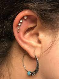 Set Of Five Helix Piercings With Flat Back Moonstone Studs Piercings Helix Piercing Tattoos And Piercings