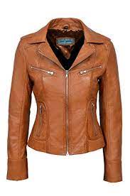 Smart Range Rider 9823 Ladies Tan Washed Biker Motorcycle Style Soft Real Nappa Leather Jacket Leather Jacket Real Leather Jacket Motorcycle Style