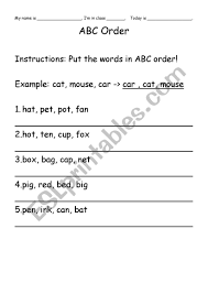 Students circle the word that comes first in alphabetical order on each line. Abc Word Order Esl Worksheet By Shortamz
