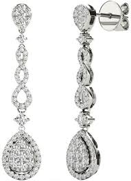 Earrings of gold with diamonds and amethyst on white background. Brilliant Diamonds Set In 18k White Gold Women S Oval Earrings
