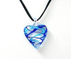 Hand blown glass necklace flower heart light yellow white green murano inspired pendant. Cobalt Blue And Periwinkle Swirled Glass Heart Necklace Whimsy Gift Shop