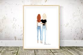 Redhead And Blonde Best Friend Art Digital Download Best Etsy Roommate Gifts Birthday Gifts For Teens Birthday Gifts For Best Friend