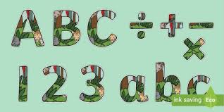 There are 7 different designs of the same 12 jungle/safari images i.e. Jungle Themed Display Lettering