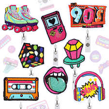 Whaline 90s Nostalgia Felt Badge Reels Retro Hip Hop Theme Badge Reel Cute  Face Badge Holder for Rock Hippie Party 90s Disco Retro Party Supplies  Doctor Nurse Teacher Student,8 Designs : Buy