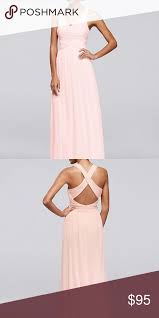 Mesh Long Bridesmaid Dress With Crisscross Back Condition Lightly Used Worn Once Unaltered Bridesmaid Dress Has Been Dry Cleaned Dresses Bridesmaid Dresses Davids Bridal Dresses