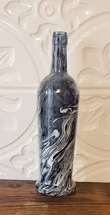 Black Bottle And Yellow Things Excited To Share The Latest Addition To My Etsy Shop White And Black On A Blue Decorative Bottle Http Wine Bottle Crafts Bottles Decoration Blue Wine Bottles