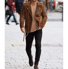 Mens Tan Brown Suede Biker Jacket Men Brown Biker Suede Leather Jacket Leather Jacket Outfit Men Jackets Men Fashion Leather Jacket Outfits