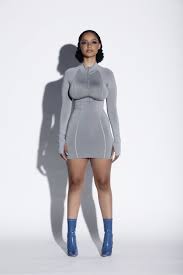 Caution Basic Ls Dress In Grey Matte White Club Dress Long Sleeve Bodycon Dress Long Sleeve Bodycon