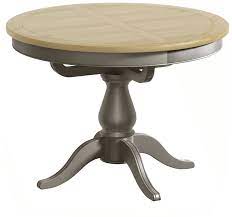 Plus, we've included something for every budget. Penelope Grey Painted W Oak Top Round Pedestal Extending Dining Table Progressive Furnishings