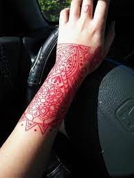 Awesome Red Ink Tattoo Artist Unknown Redink Red Mandala Geometry Geometric Red Ink Tattoos Blue Ink Tattoos Red Tattoos